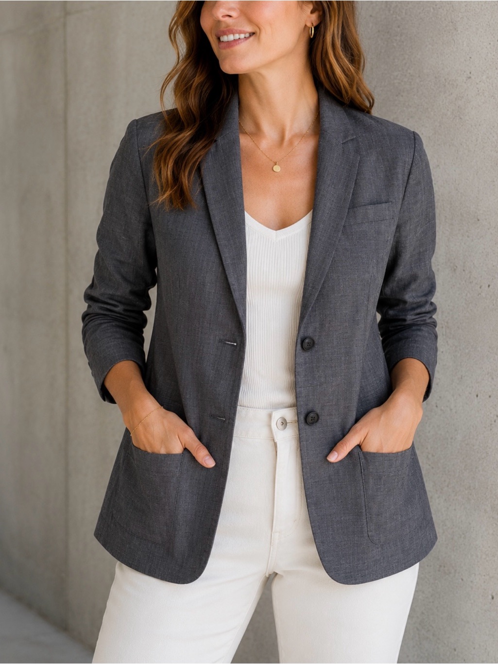 Lucky Brand Linen Cotton Blazer Gray Women’s Size S Tailored Business Casual